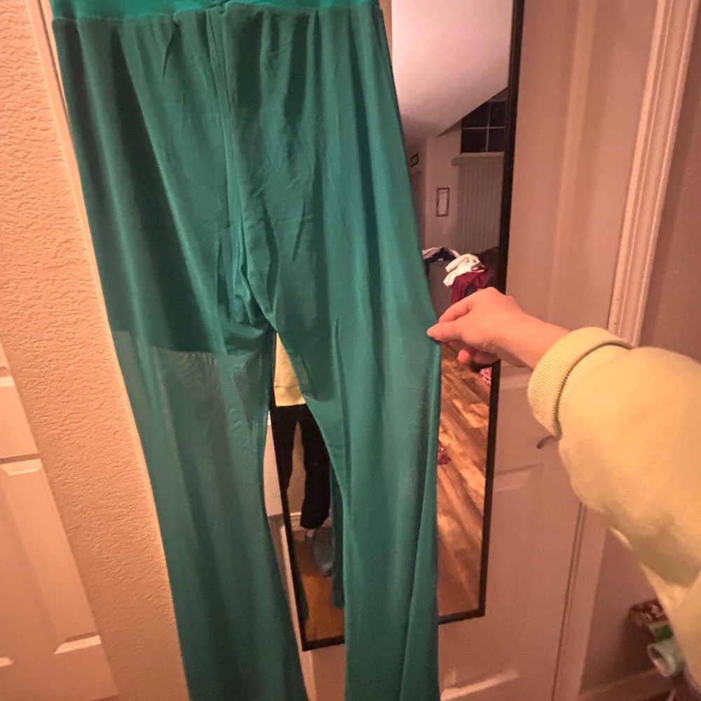 ⭐️ Teal Sheer Mesh Flare Pants Lined Festival Western Boho XS NWT - Picture 9 of 9